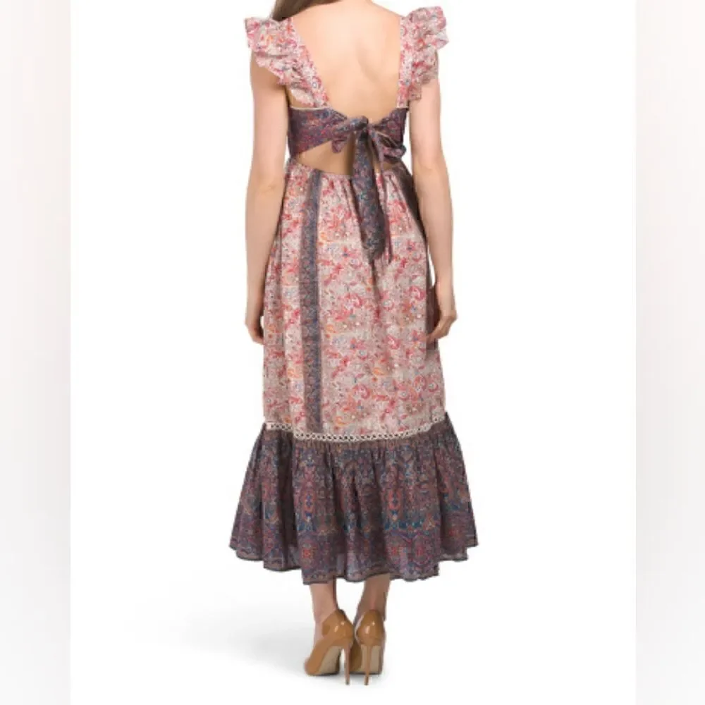 NWT HAUTE HIPPIE Paisley Embroidered Tiered Ruffle Maxi Dress - Picture 10 of 16